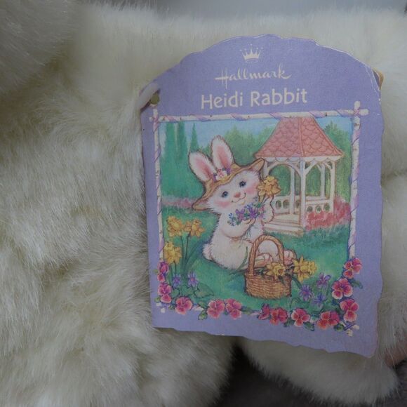 Vintage Hallmark Easter Heidi Rabbit White Plush Bunny Toy With Flower Straw Hat - Picture 3 of 16